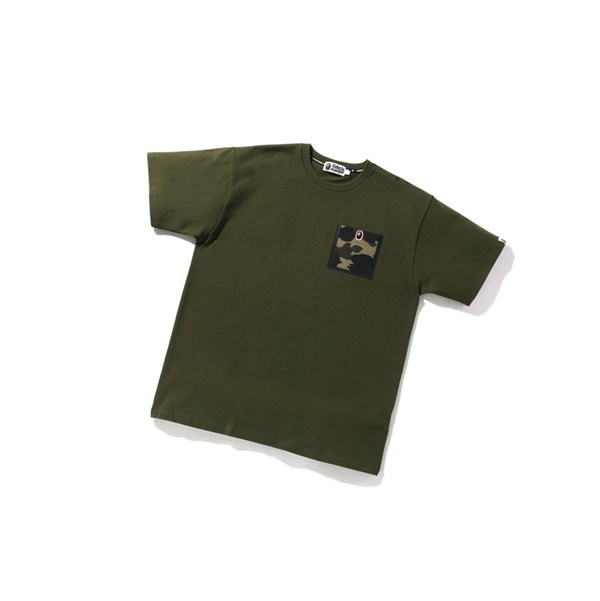 Army Green Men's A BATHING APE 1st Camo Pocket Tee Short Sleeve T Shirts | OAN184576