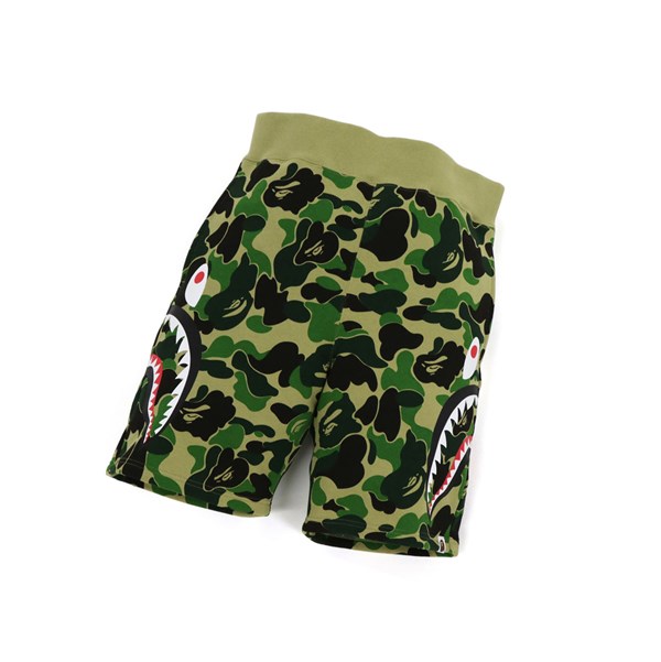 Army Green Men's A BATHING APE Big Abc Camo Side Shark Sweat Shorts | CHR391704