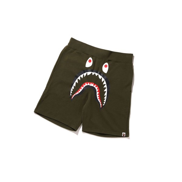 Army Green Men's A BATHING APE Shark Sweat Shorts | YAL748953