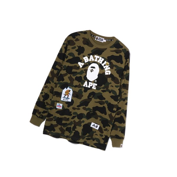 Army Green Women's A BATHING APE Multi Label 1st Camo L/S Tee Long Sleeve T Shirts | LDU982461