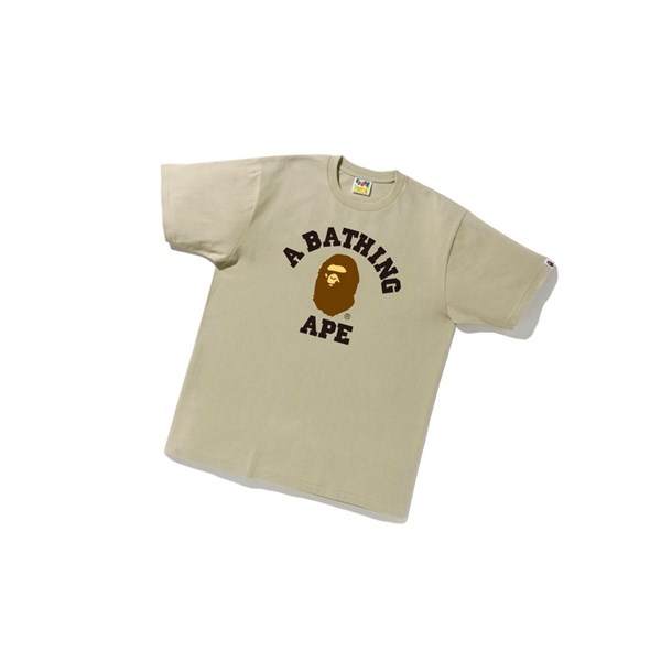 Beige Men's A BATHING APE College Tee Short Sleeve T Shirts | DKO537018