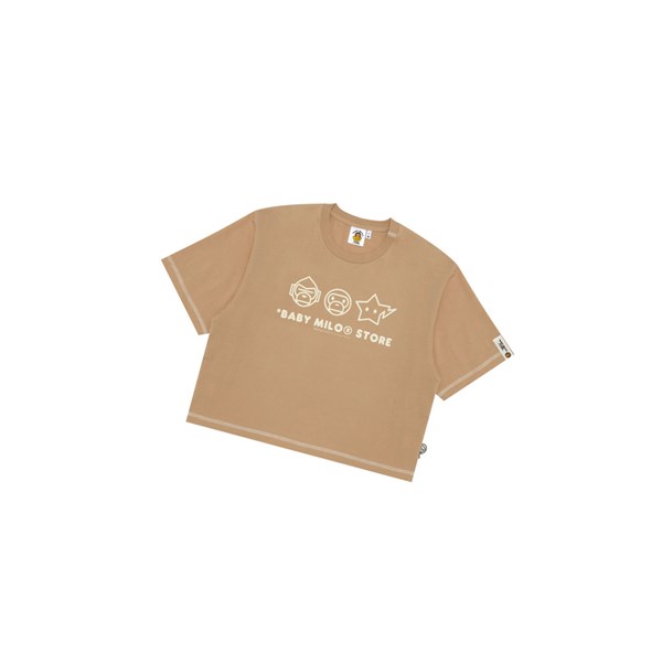 Beige Women's A BATHING APE Logo Crop Fit Tee Short Sleeve T Shirts | LHY852970