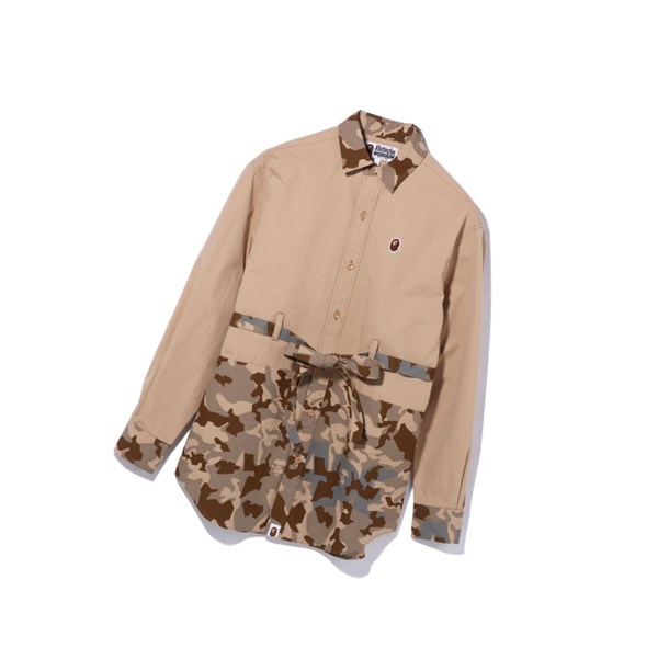 Beige Women's A BATHING APE Sand Camo A Bathing Ape Oversized Long Sleeve Shirts | RZE519382