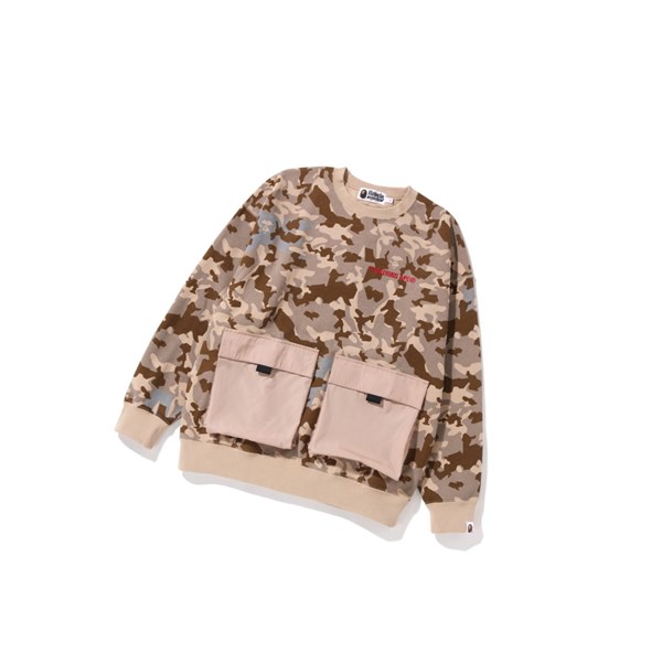 Beige Women's A BATHING APE Sand Camo Big Pocket Oversized Crewneck Sweatshirts | AVY893056