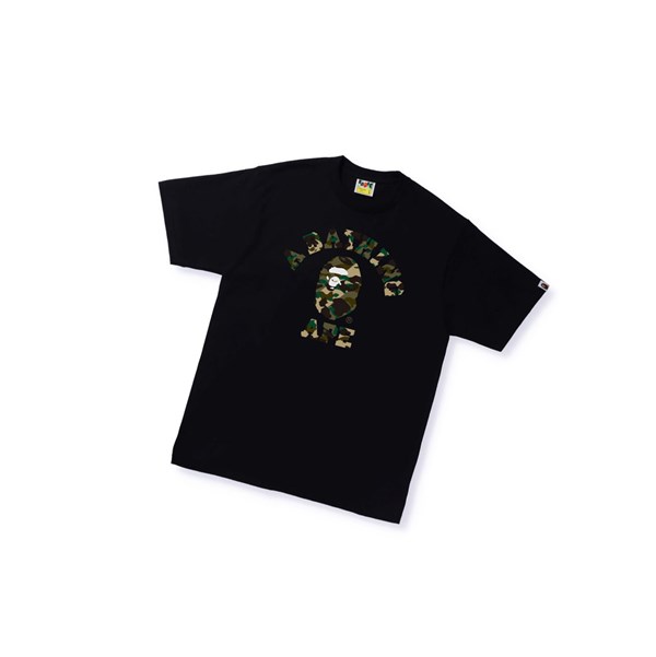 Black Men's A BATHING APE 1st Camo Crazy College Tee Short Sleeve T Shirts | WDR162398