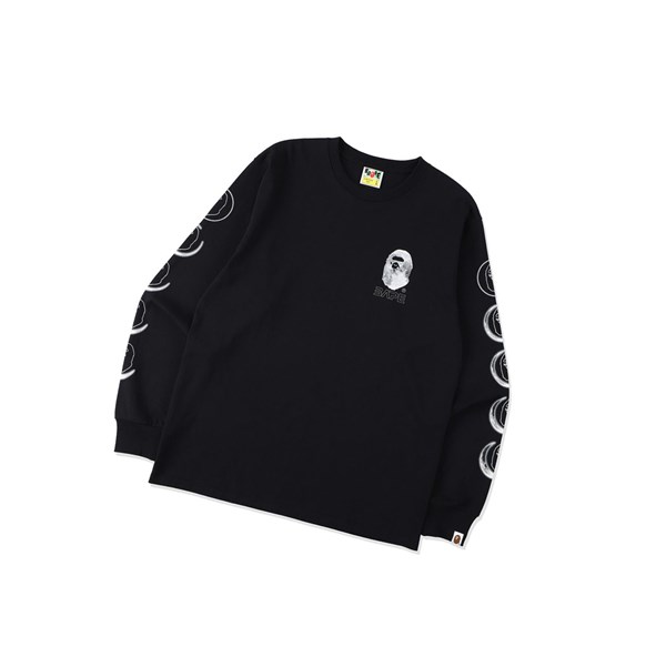 Black Men's A BATHING APE Ape Head Moon Long Sleeve Tee Long Sleeve T Shirts | KMW381402