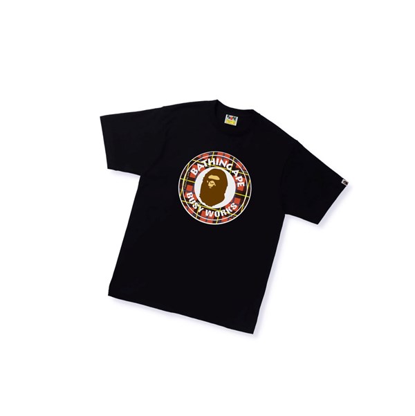 Black Men's A BATHING APE Bape Logo Check Busy Works Tee Short Sleeve T Shirts | XSV265981