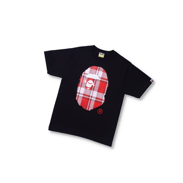 Black Men's A BATHING APE Bape® Check Gift Ape Head Tee Short Sleeve T Shirts | TVL425810