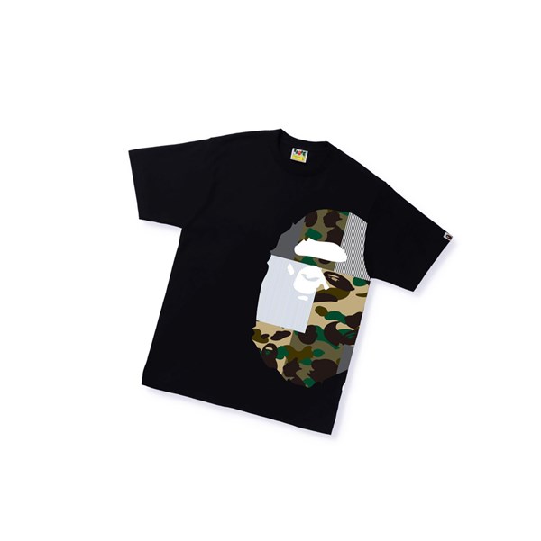 Black Men's A BATHING APE Military Crazy Side Big Ape Head Tee Short Sleeve T Shirts | GLR892764