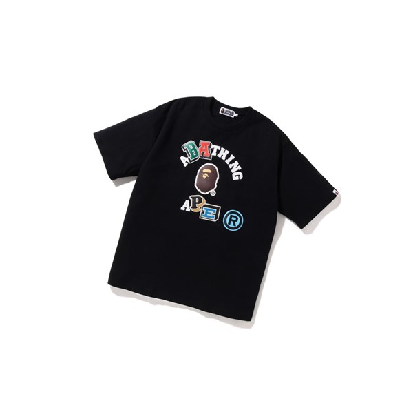 Black Men's A BATHING APE Multi Fonts Relaxed Fit College Tee Short Sleeve T Shirts | WXY631497