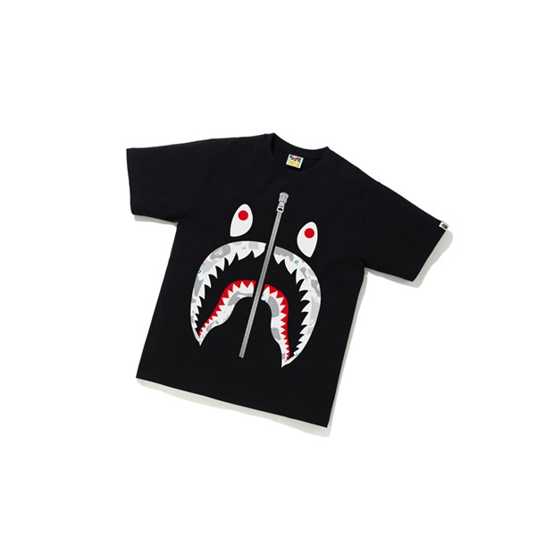 Black Men's A BATHING APE Space Camo Shark Tee Short Sleeve T Shirts | RIZ908312