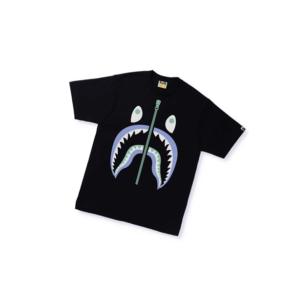 Black Men's A BATHING APE Text Code Camo Shark Tee Short Sleeve T Shirts | EYT218607