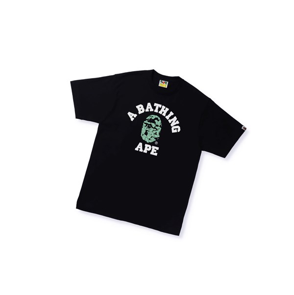 Black Men's A BATHING APE Text Code Camo College Tee Short Sleeve T Shirts | QBZ624057