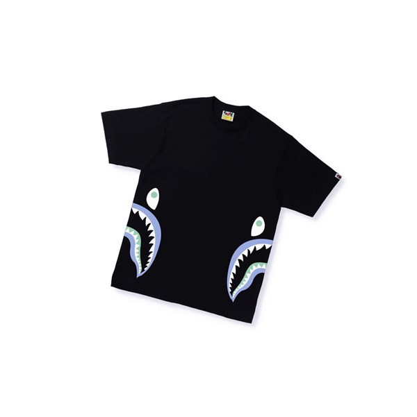 Black Men's A BATHING APE Text Code Camo Side Shark Tee Short Sleeve T Shirts | XBF906137