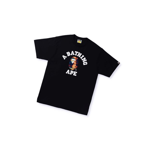 Black Men's A BATHING APE Tie Dye College Tee Short Sleeve T Shirts | NTR469875