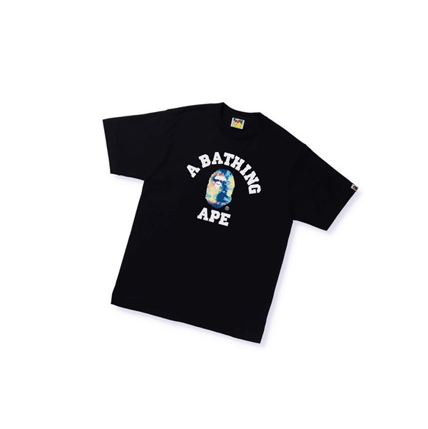 Black Men's A BATHING APE Tie Dye College Tee Short Sleeve T Shirts | WAO395146