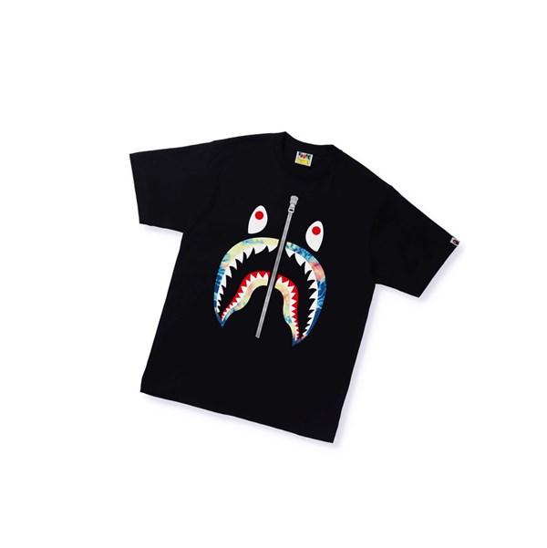 Black Men's A BATHING APE Tie Dye Shark Tee Short Sleeve T Shirts | ACU471659