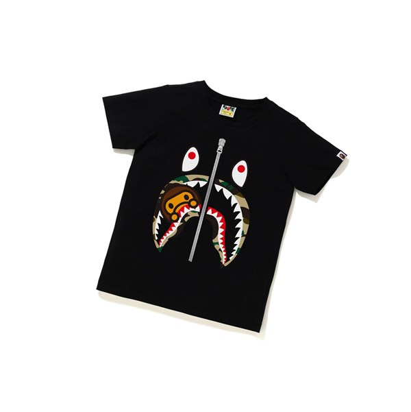 Black Women's A BATHING APE 1st Camo Milo Shark Tee Short Sleeve T Shirts | HWR150798