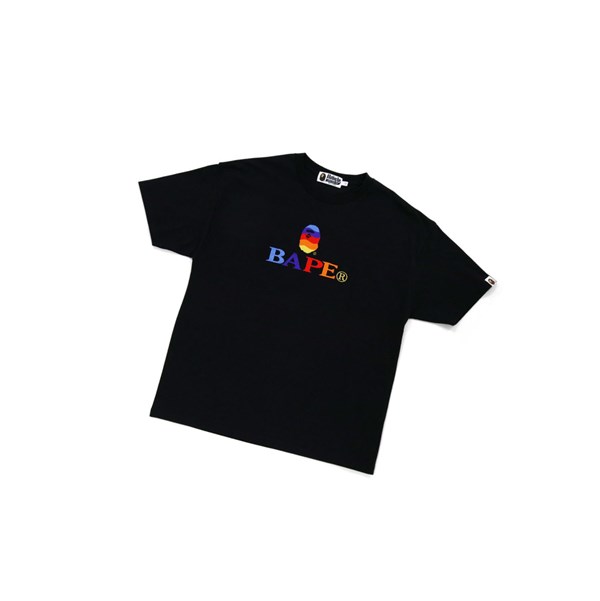 Black Women's A BATHING APE Bape Logo Embroidery Tee Short Sleeve T Shirts | FNK021573