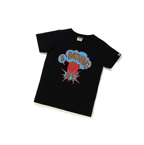 Black Women's A BATHING APE Cartoon College Tee Short Sleeve T Shirts | ELX451806