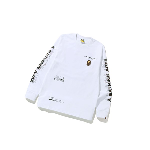 Bleached White Men's A BATHING APE Graphic #2 L/S Tee Long Sleeve T Shirts | WOB629415