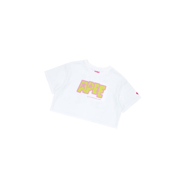 Bleached White Women's A BATHING APE Double Logo Cropped Tee Short Sleeve T Shirts | ATG750382