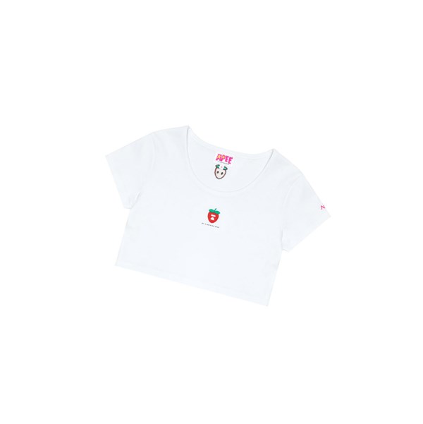 Bleached White Women's A BATHING APE Logo Berry Tee Short Sleeve T Shirts | PHB317459