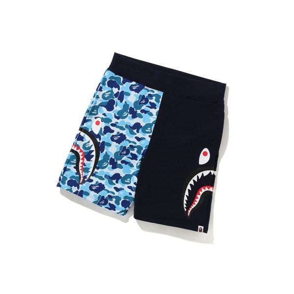 Blue Men's A BATHING APE Abc Camo Side Shark Sweat Shorts | BQF831276