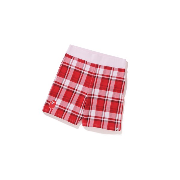 Bright Red Men's A BATHING APE Bape® Check Gift Sweat Shorts | HUM481672