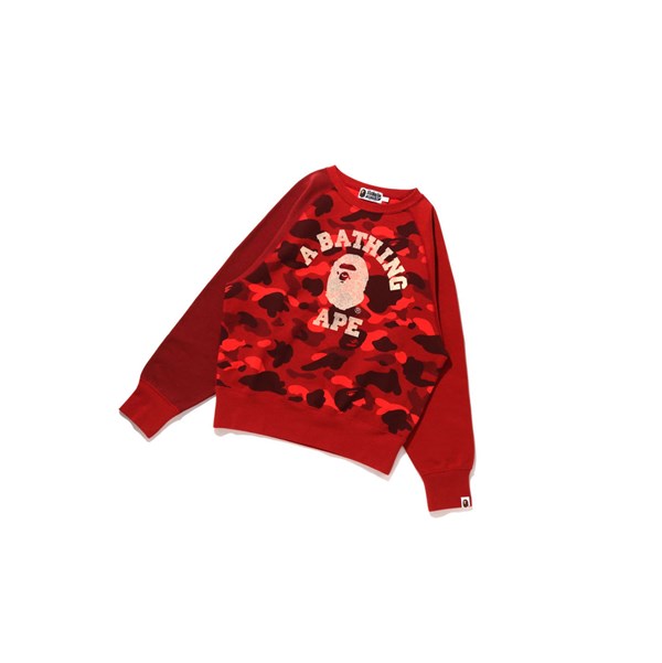 Bright Red Women's A BATHING APE College Crazy Color Camo Raglan Crewneck Sweatshirts | WDH915874