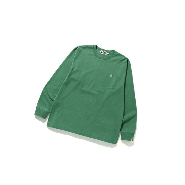 Light Green Men's A BATHING APE Overdye One Point Pocket Relaxed Fit L/S Tee Long Sleeve T Shirts | GWT283690