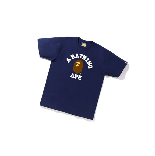 Navy Blue Men's A BATHING APE College Tee Short Sleeve T Shirts | OSE016749