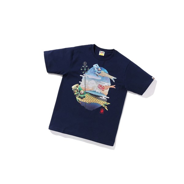 Navy Blue Men's A BATHING APE Koinobori Carp Flags Ape Head Tee Short Sleeve T Shirts | IWX720139