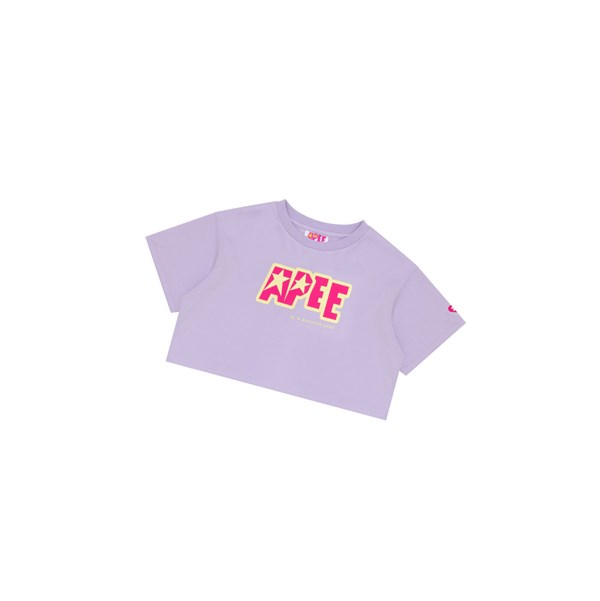 Pastel Lilac Women's A BATHING APE Double Logo Cropped Tee Short Sleeve T Shirts | LUQ602759