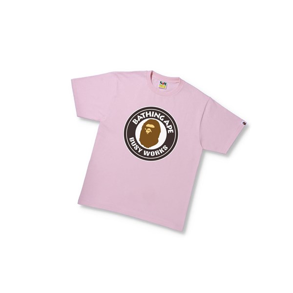 Pink Men's A BATHING APE Busy Works Tee Short Sleeve T Shirts | IEQ243069