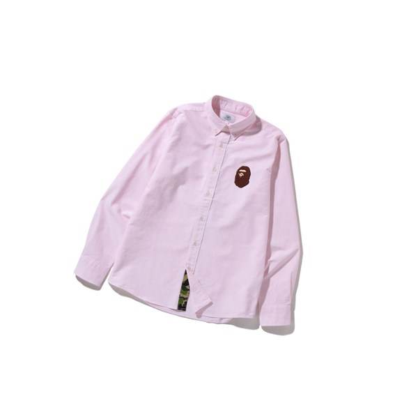 Pink Men's A BATHING APE Large Ape Head Oxford Bd Long Sleeve Shirts | HAN357689