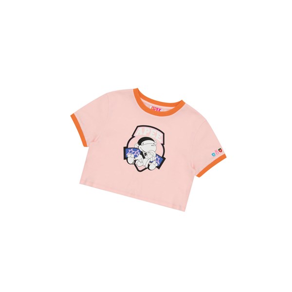 Pink Women's A BATHING APE Graphic Cropped Tee Short Sleeve T Shirts | OVC614205