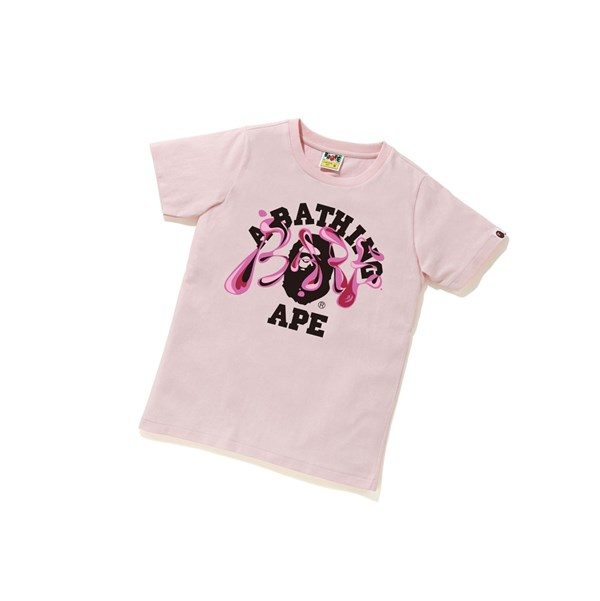 Pink Women's A BATHING APE Marble Camo Liquid College Tee Short Sleeve T Shirts | VNS457369