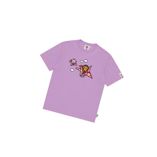 Purple Men's A BATHING APE Baby Milo Print Tee Short Sleeve T Shirts | RJQ398724