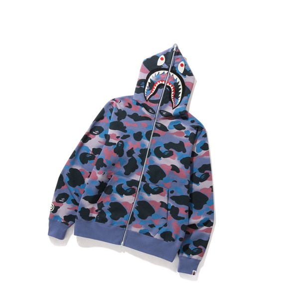 Purple Men's A BATHING APE Grid Camo Shark Full Zip Throughs Hoodie | NMP739685