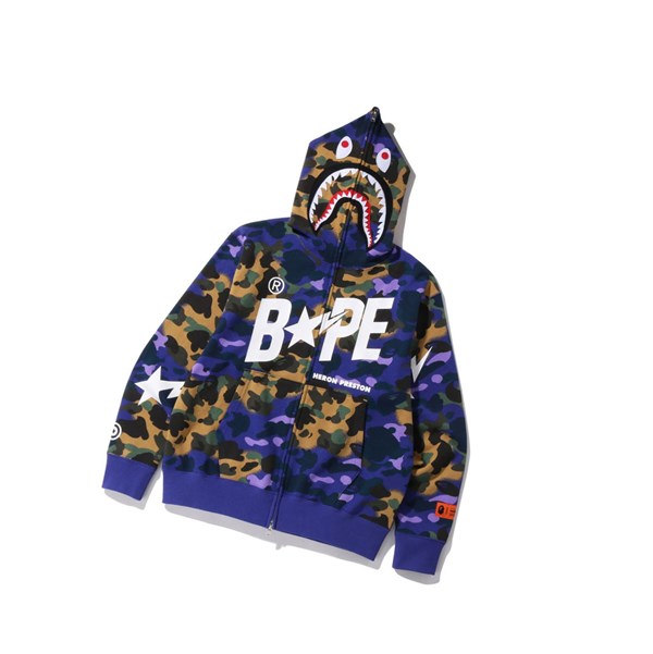 Purple Men's A BATHING APE X Heron Preston Mix 1st Camo Shark Relaxed Full Zip Throughs Hoodie | AFC953026