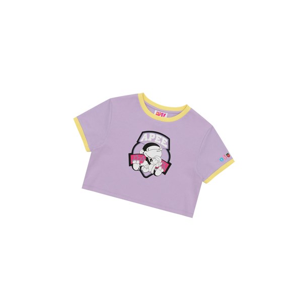 Purple Women's A BATHING APE Graphic Cropped Tee Short Sleeve T Shirts | LBE521946