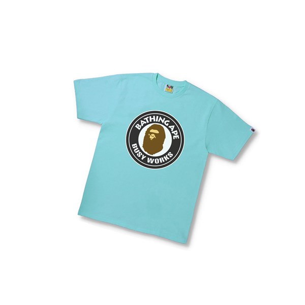 Sky Blue Men's A BATHING APE Busy Works Tee Short Sleeve T Shirts | HZF627049