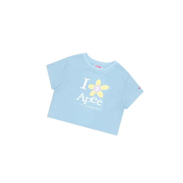 Sky Blue Women's A BATHING APE Flower Cropped Tee Short Sleeve T Shirts | LOE578402