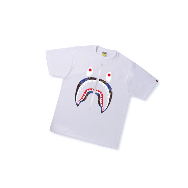 White Men's A BATHING APE Bape Logo Check Shark Tee Short Sleeve T Shirts | NLY724516