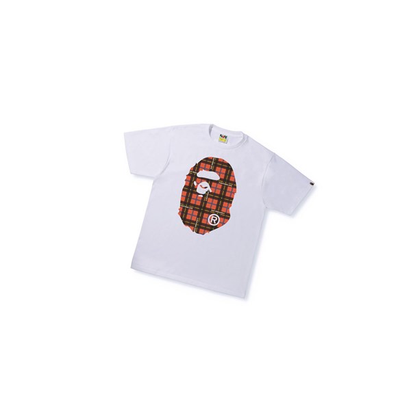 White Men's A BATHING APE Bape Logo Check Big Ape Head Tee Short Sleeve T Shirts | SIJ973281