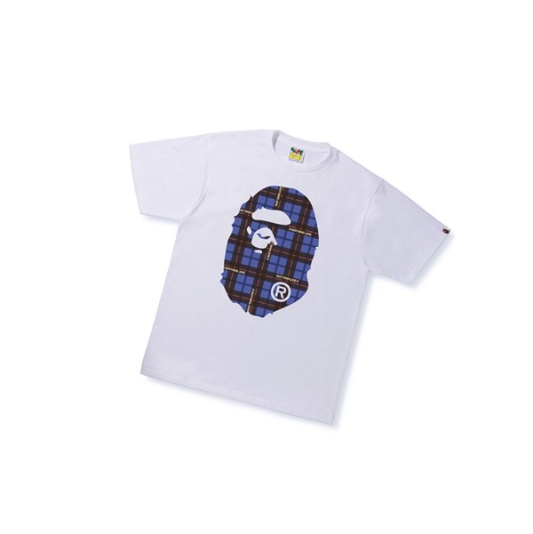 White Men's A BATHING APE Bape Logo Check Big Ape Head Tee Short Sleeve T Shirts | VLB830142