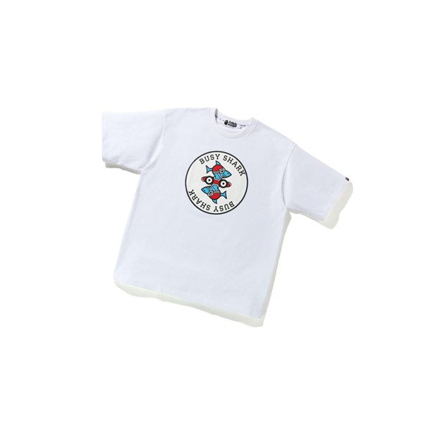 White Men's A BATHING APE Busy Shark Relaxed Fit Heavy Weight Tee Short Sleeve T Shirts | PWH738491