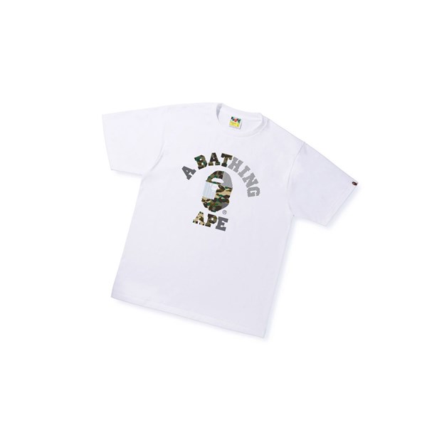 White Men's A BATHING APE Military Crazy College Tee Short Sleeve T Shirts | EWS560893