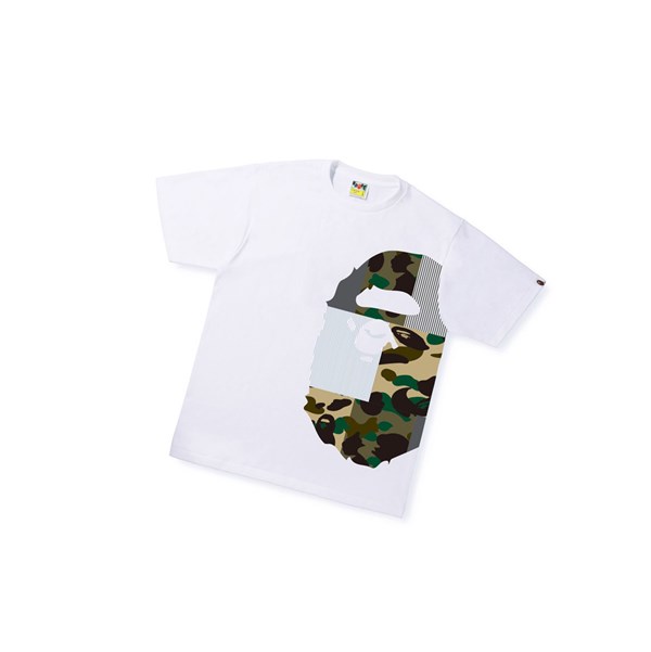 White Men's A BATHING APE Military Crazy Side Big Ape Head Tee Short Sleeve T Shirts | VWI273689